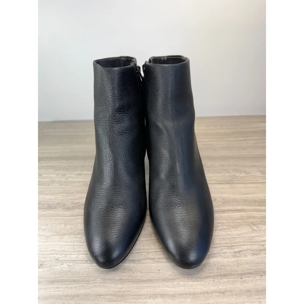 COS Leather Sock Boots Cylinder Heel Black Pebbled Ankle Zip Women 8.5 40 Modern